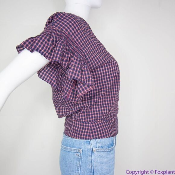 NEW Madewell Flutter-Sleeve Side-Tie‎ Wrap Top in Plaid, S - Picture 5 of 14